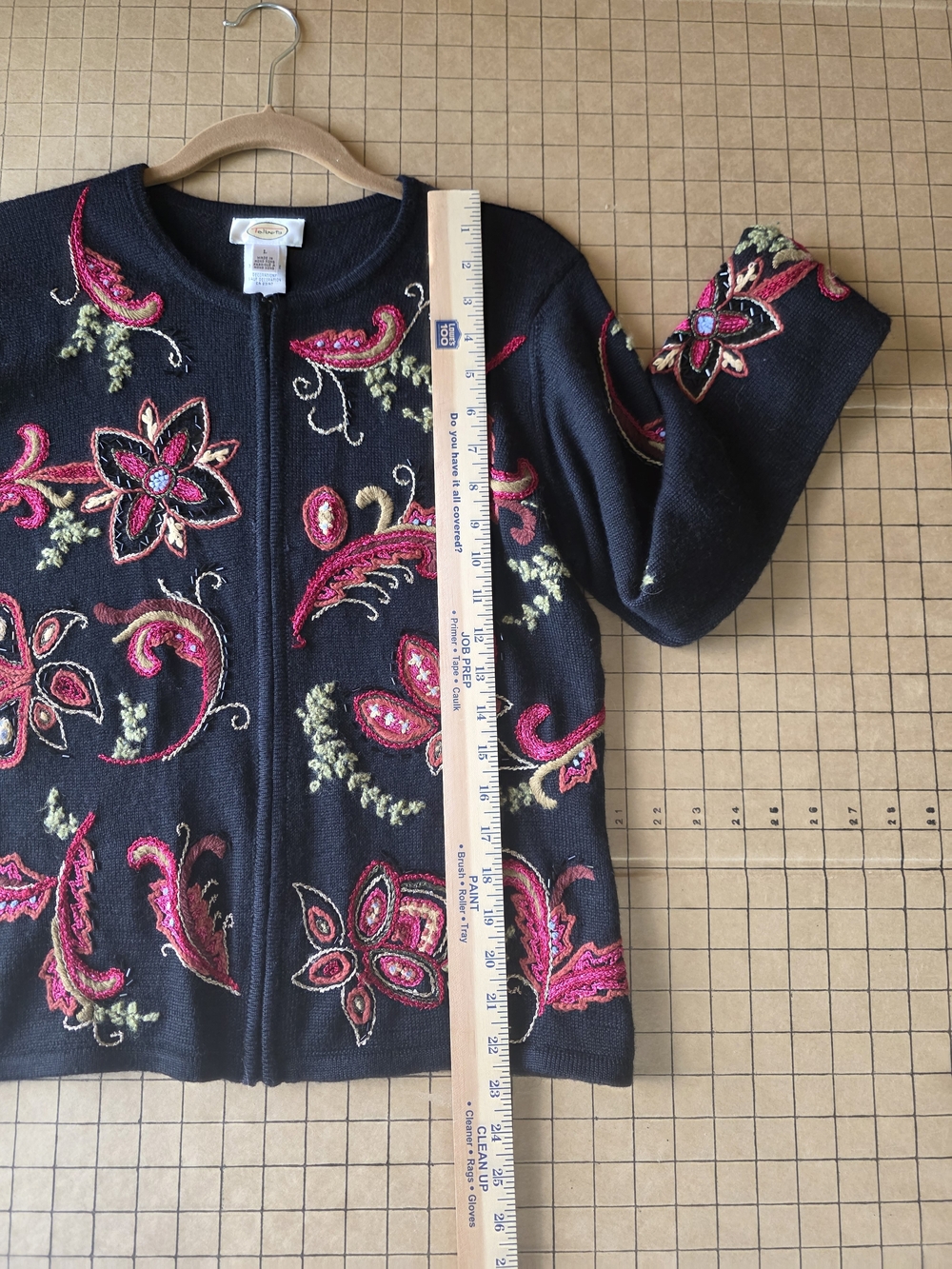 Talbots Black Embroidered Floral Wool Blend Cardigan Sweater L - Picture 8 of 10